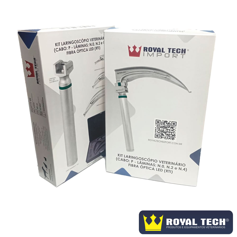 KIT LARINGOSCÓPIO VETERINÁRIO (CABO P - LÂMINAS N.0, N.2 e N.4) FIBRA ÓPTICA (RTI)